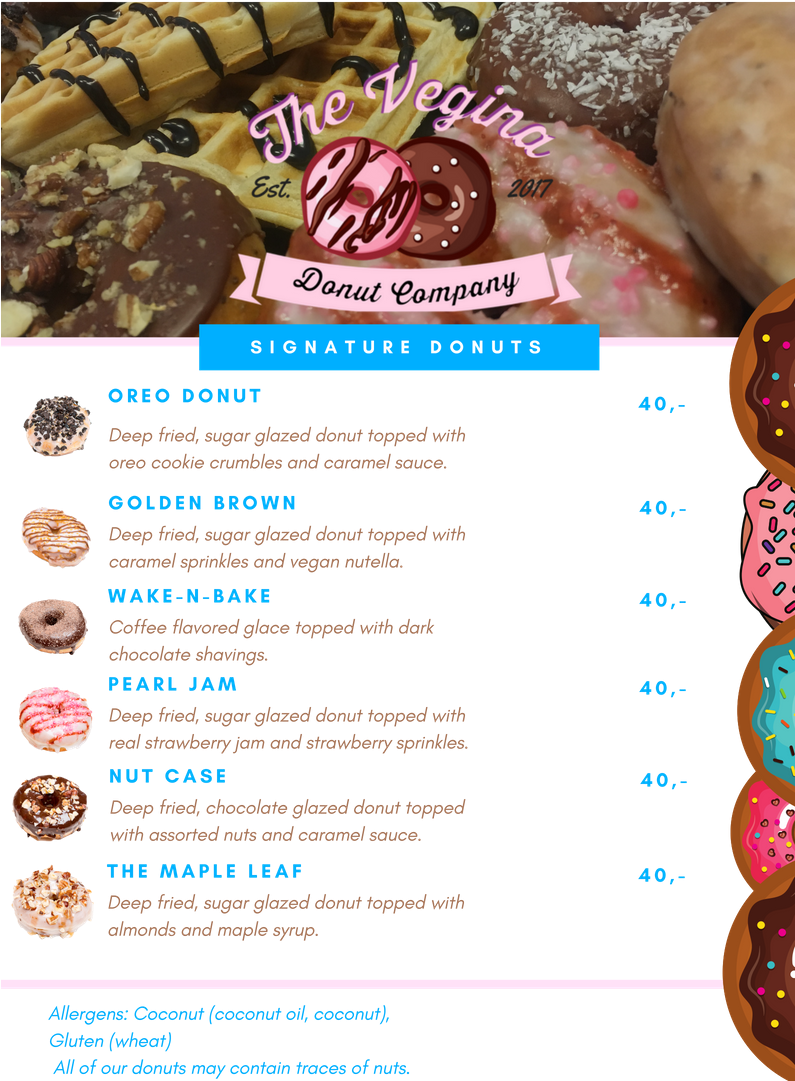 The Vegina Donut Company Menu June 2018 - Menu (794x1123), Png Download
