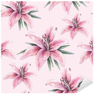 Pink Lily Flowers Isolated On Pink Background - New Handwork Sketch Design (400x400), Png Download