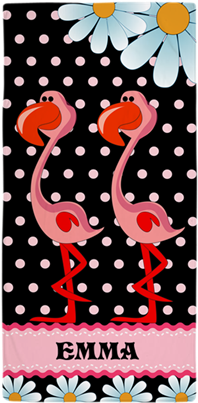 Flamingo, Daisy Polka Dot Custom Beach Towel - Pink Flamingos And Polka Dots Beach Towel (460x460), Png Download