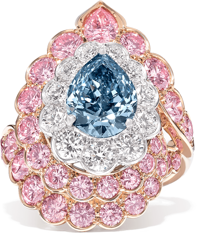 Blue Diamond And Pink Diamond Ring High Jewellery - Pink And White Diamond Ring (1500x1500), Png Download