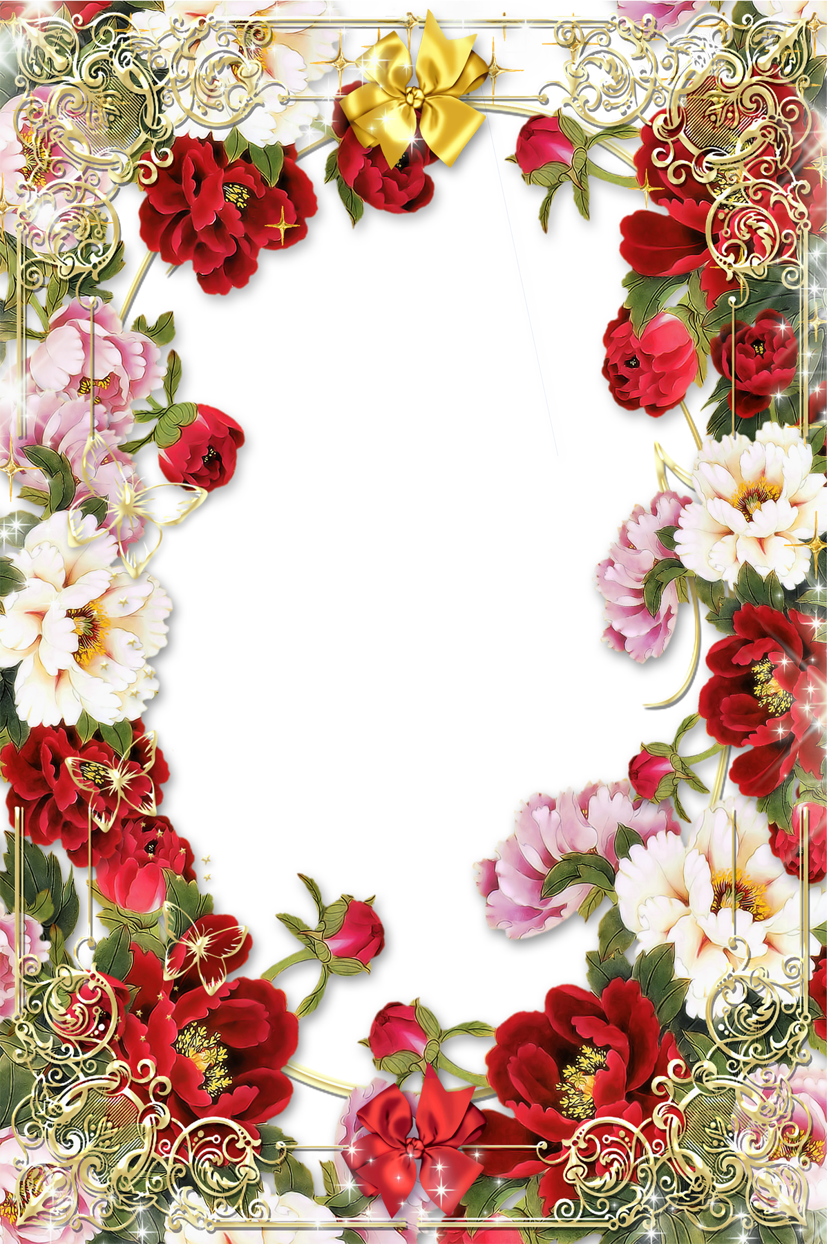 Transparent Gold Png Frame With Flowers - Flowers Frame Borders Png (1200x1800), Png Download