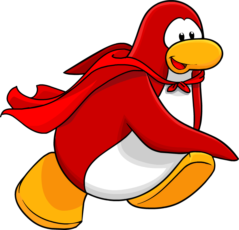 Red Penguin Wearing The Red Cape - Club Penguin Red Cape (828x798), Png Download