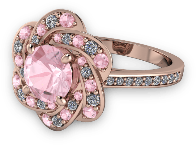 Rose Gold And Pink Diamond Unique Halo Style Ring - Gold (800x800), Png Download