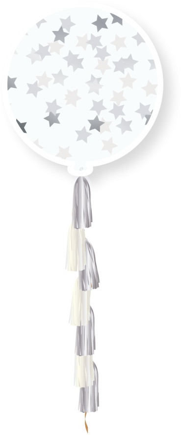 36" Silver Star Confetti And Tassel Tail Balloons - Silver Star Confetti (400x900), Png Download