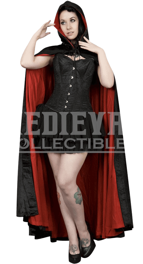 Black And Red Velvet Hooded Cape - Black Red Velvet Medieval Hooded Cloak Cape (850x850), Png Download