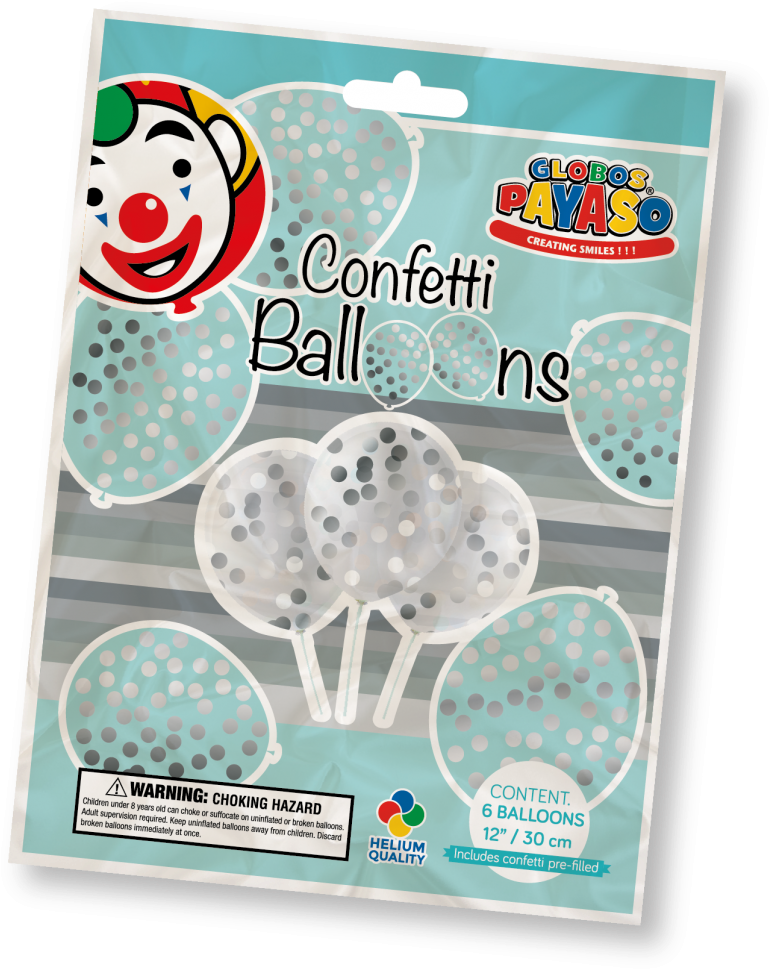 Clear Balloons With Silver Confetti - Globos Payaso (795x1000), Png Download