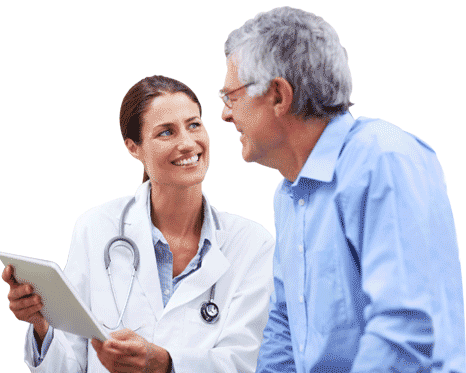 Why Idealmd - Doctor With Patient Png (466x373), Png Download