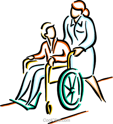 Nurse Pushing Patient In A Wheelchair Royalty Free - Personal Support Worker Cartoon (439x480), Png Download