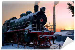 Old Red Army Steam Locomotive With Smoke Wall Mural - Steam Locomotive (400x400), Png Download