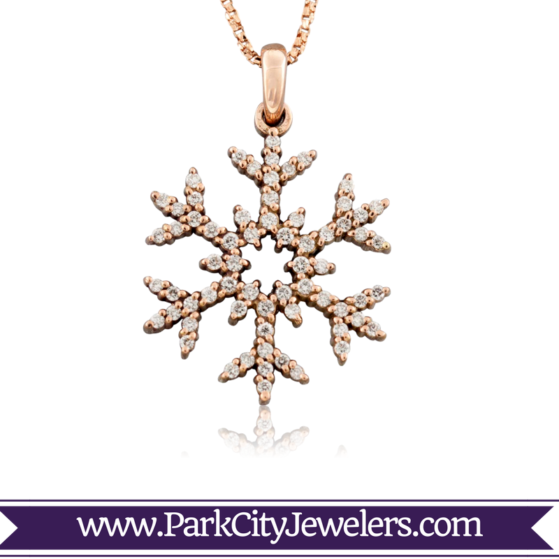 Rose Gold Diamond Snowflake Necklace - Snowflake Necklace Gold Diamond (800x800), Png Download