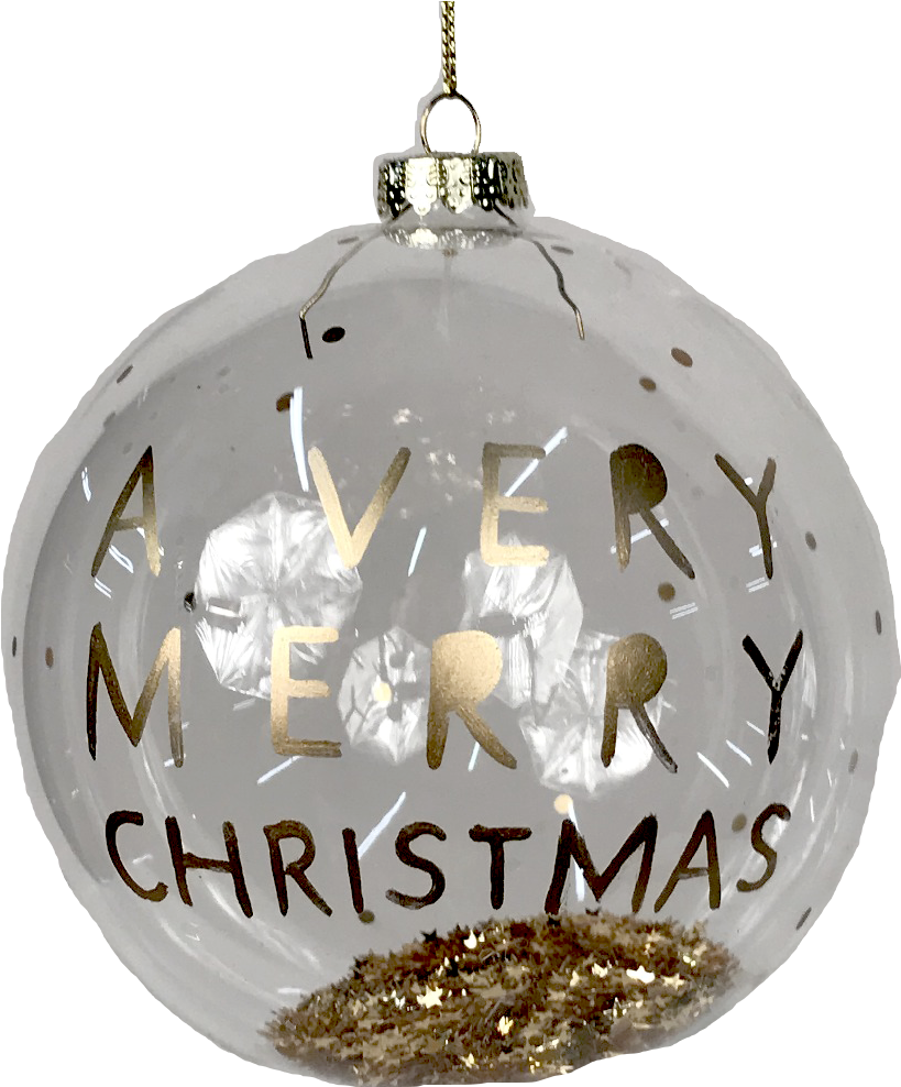 Glass Merry Christmas Ornament With Gold Flakes - Christmas Ornament (818x1023), Png Download