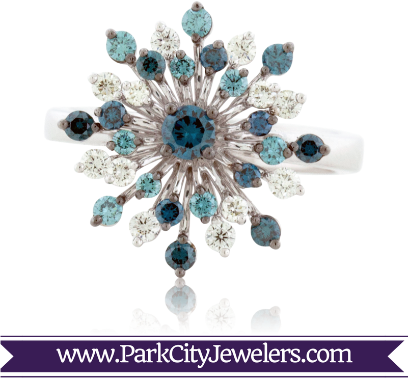 Blue & White Diamond Snowflake Ring 14k White Gold - Snowflake Necklace Gold Diamond (600x600), Png Download