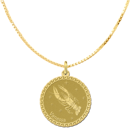 Golden Round Zodiac Pendant Cancer - St Christopher Gold Necklace Mens (800x560), Png Download