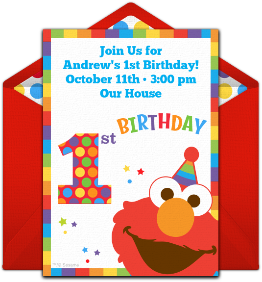 Elmo's 1st Birthday Online Invitation (650x650), Png Download
