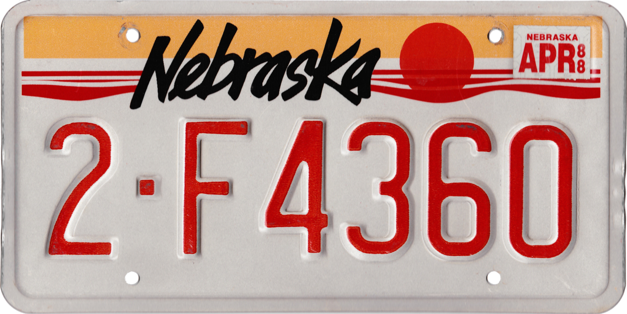 Nebraska License Plate, April 1988 - Calligraphy (1280x641), Png Download