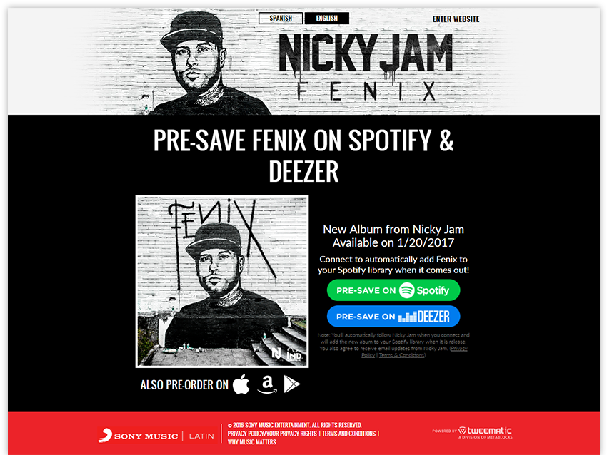 Nicky Jam Presave For Spotify - Pre Save Spotify (1200x650), Png Download
