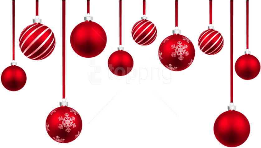 Red Christmas Balls Decor - Hanging Christmas Ornament Clipart (850x484), Png Download