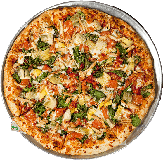 Pizza With Fresh Ingredients - Transparent Background Pizza Png (576x567), Png Download