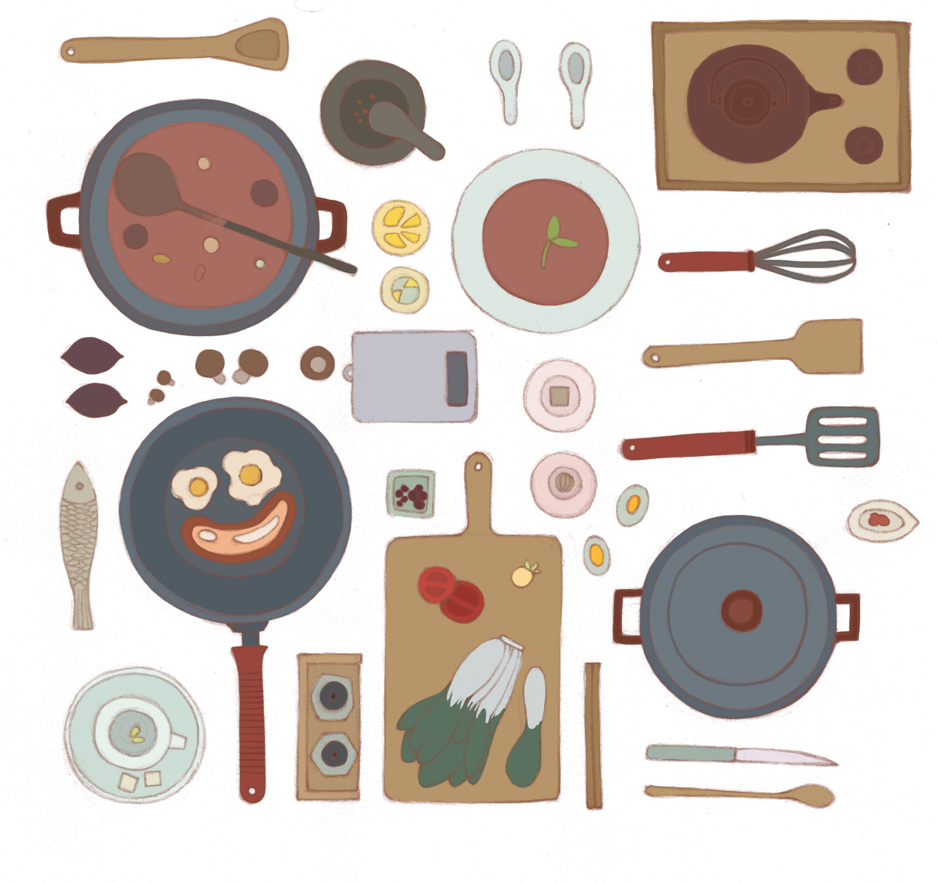 Hand Painted Daily Necessities Kitchen Utensils Pots - Illustration (3072x4107), Png Download