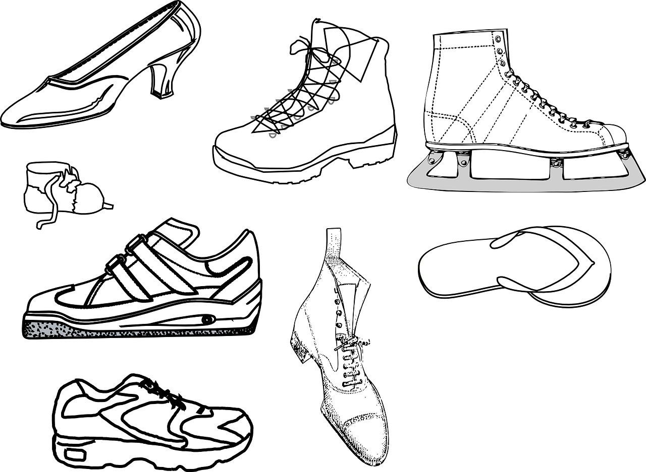 Outline Drawings Of Various Shoes - Running Shoe Clip Art (1280x937), Png Download