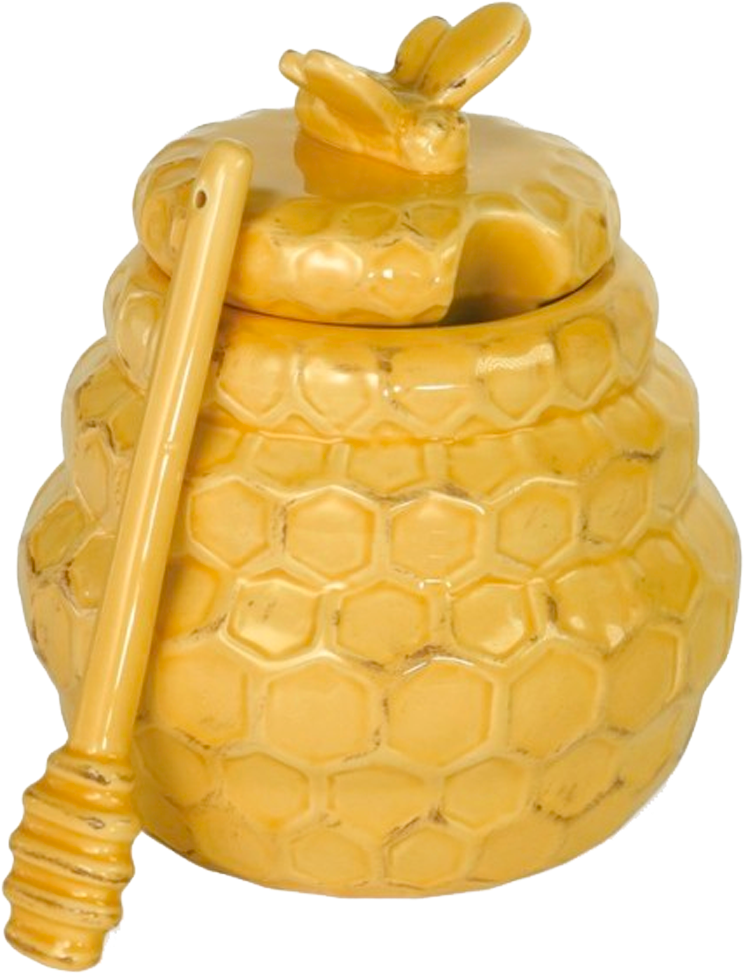 Honeycomb Honey Pot & Dipper - Honeycomb Pot (1000x1000), Png Download