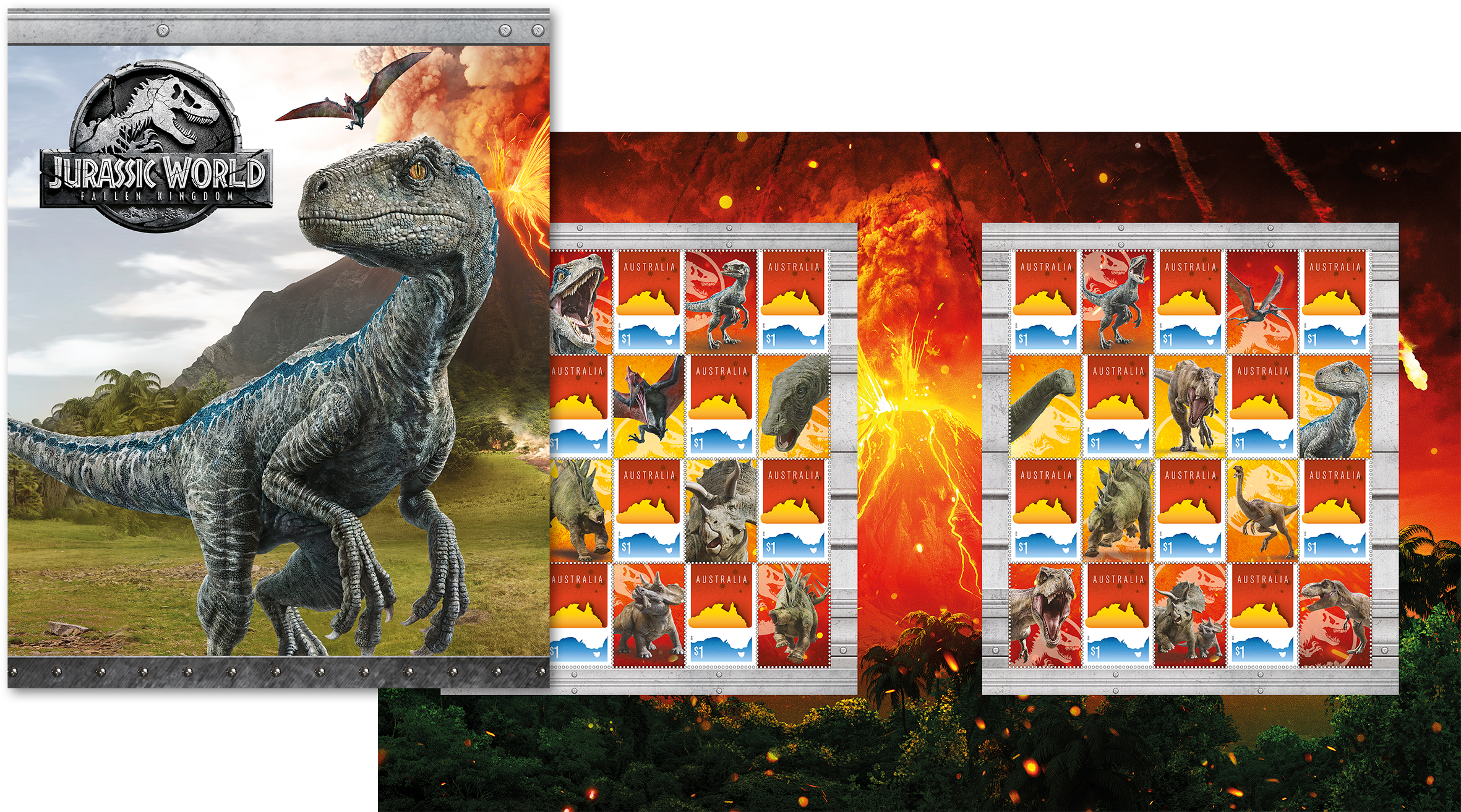 Jurassic World Fallen Kingdom Stamp Pack - Tyrannosaurus (2400x1350), Png Download