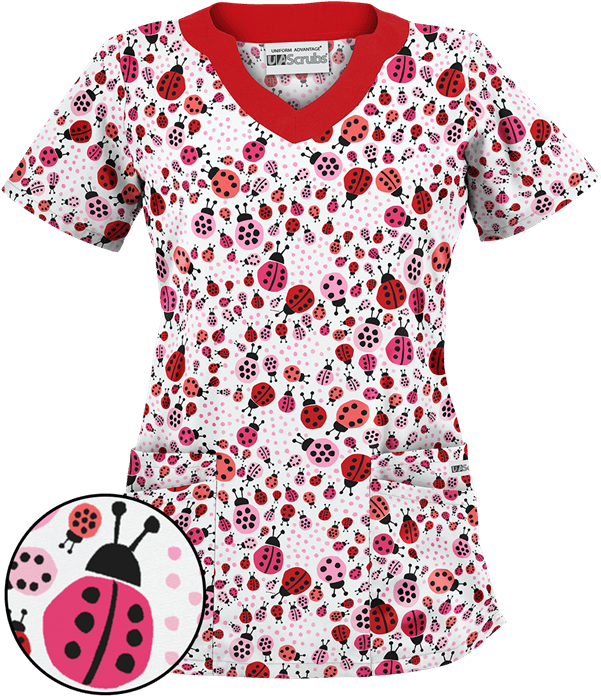 Ua Lbo Red Scrubs White Scrubs Pediatric Scrubs Pediatric - Ladybug (600x720), Png Download