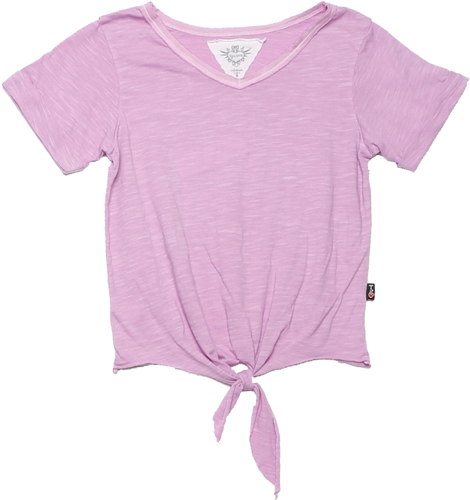 Pastel Lavender Jersey Modal Slub Roll Sleeve V Neck - Girl (716x743), Png Download