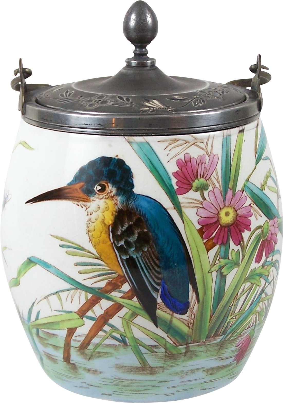 Antique Biscuit Jar Cracker Barrel Kingfisher Bird - Porcelain (1565x1565), Png Download