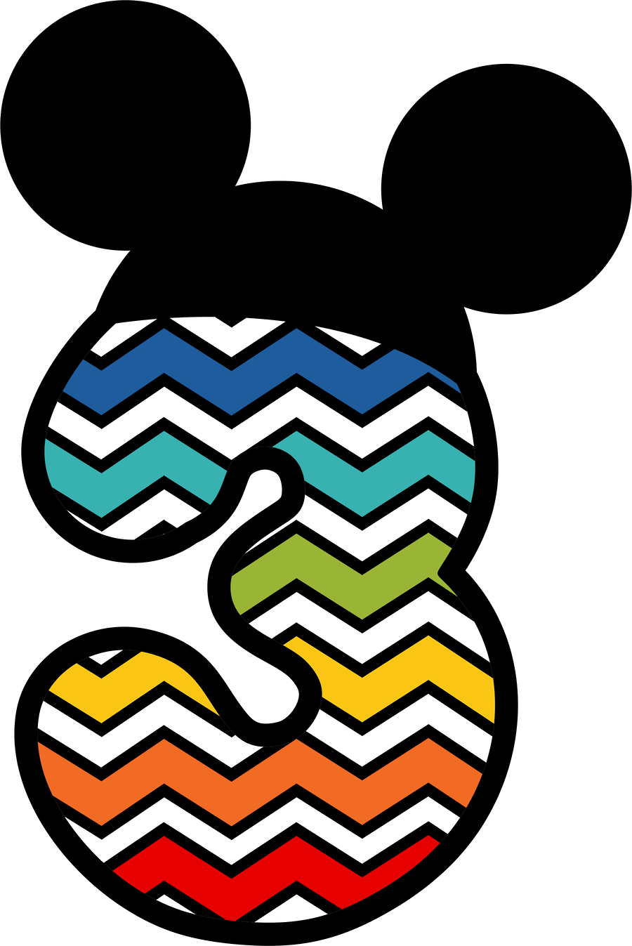 Números Del 1 Al 5 En Rayas Zigzag De Colores Y Con - Mickey Mouse Numbers 3 (900x1347), Png Download