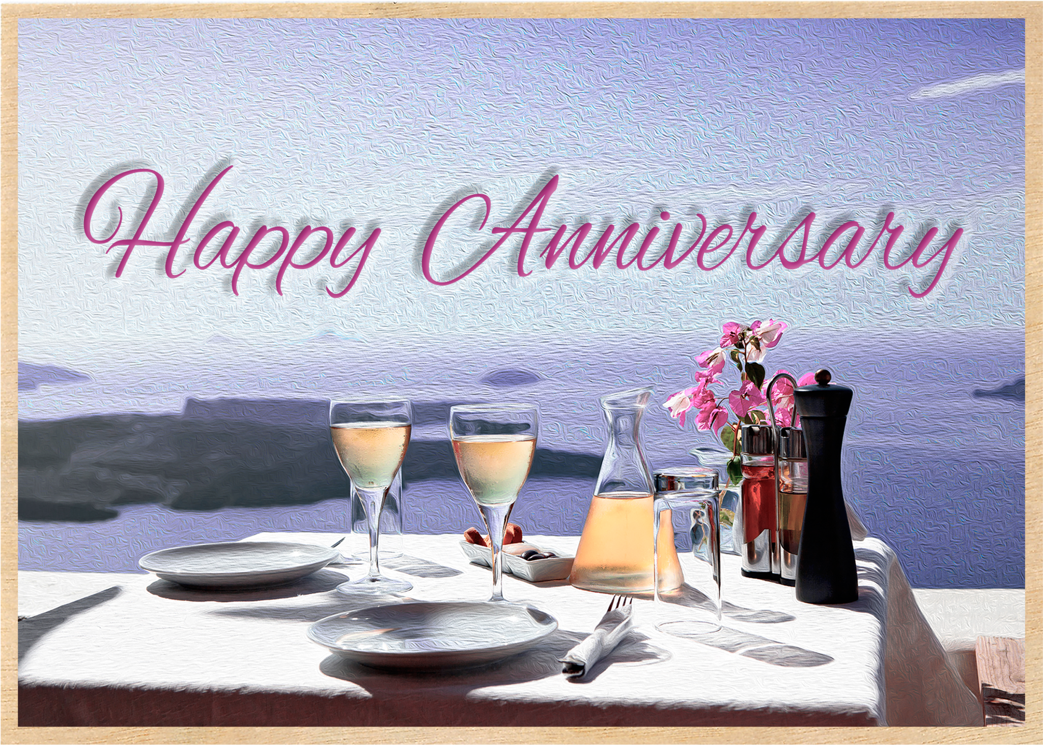 Happy Anniversary Postcard - Champagne Santorini Greece (2048x2048), Png Download