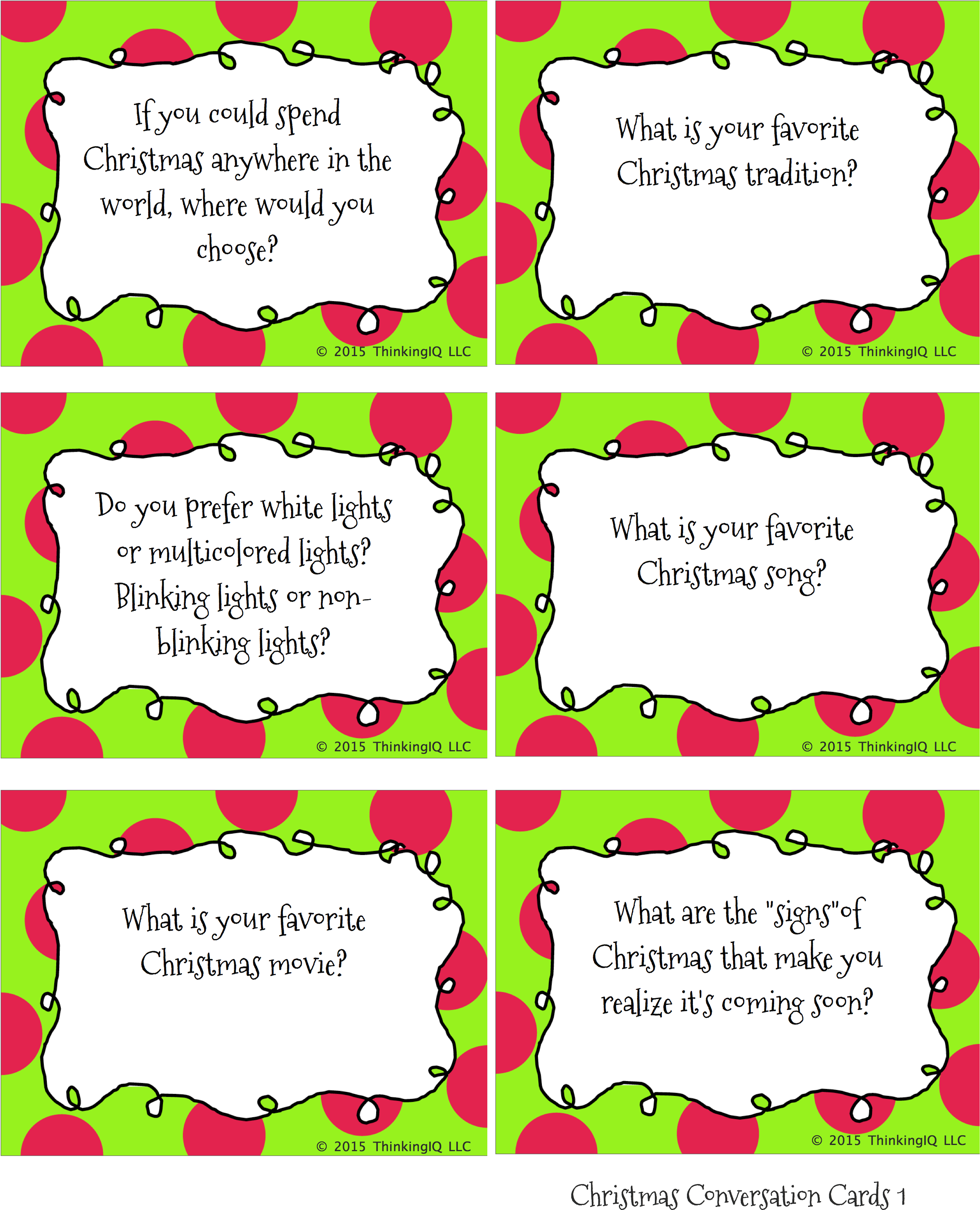 Appropriate Dinner Conversation - Christmas Conversation Starters Printable (2550x3300), Png Download