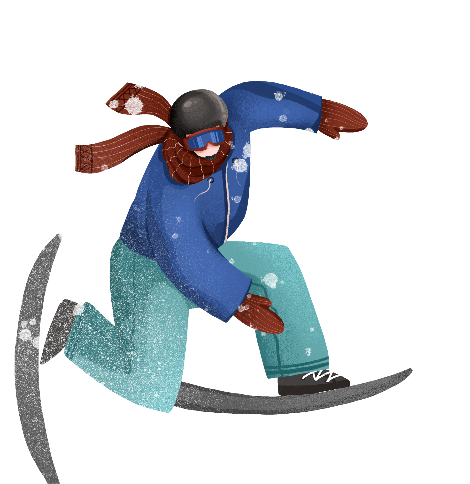 Winter Heavy Snow Hand Drawn Cartoon Png And Psd - Snowboarding (2000x2000), Png Download