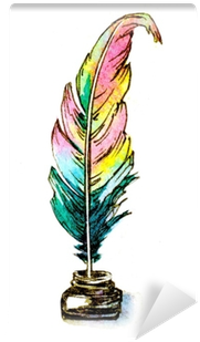 Watercolor Hand Painted Illustration Of A Feather Quill - Watercolor Painting (400x400), Png Download