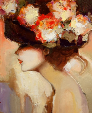 Women With Flowers In Her Hair - Elena Ilku Paintings (320x480), Png Download