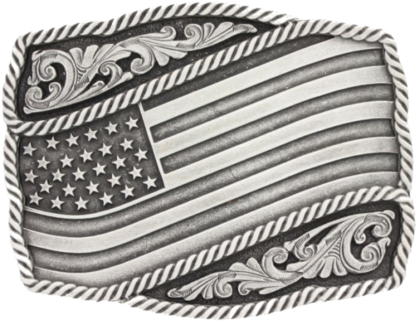 Montana Silversmiths Classic Impressions Waving American - American Flag Western Belt Buckles (700x699), Png Download