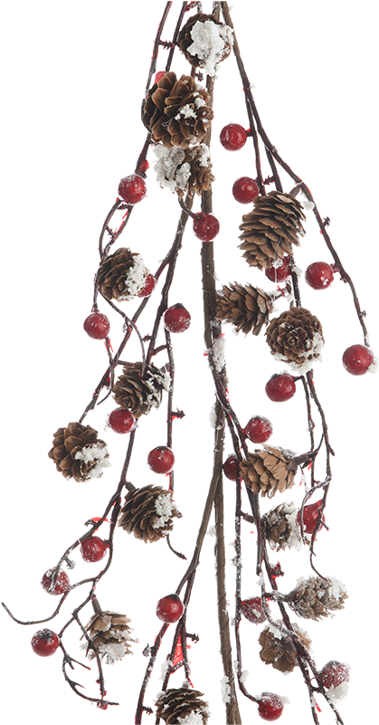 Berry Garland With Pine Cones And Snow - Kaemingk 120cm Red Berry Garland With Snow Finish - (1000x1000), Png Download