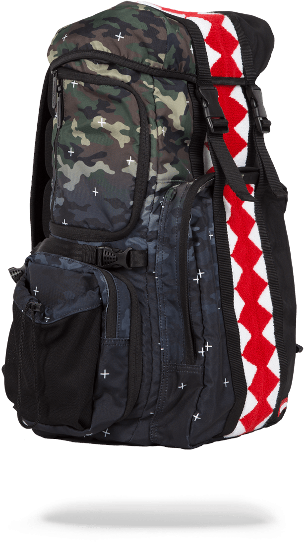 Gray Shark Camo Backpack - Sprayground Battleground Camo Gear Split Backpack (960x1225), Png Download