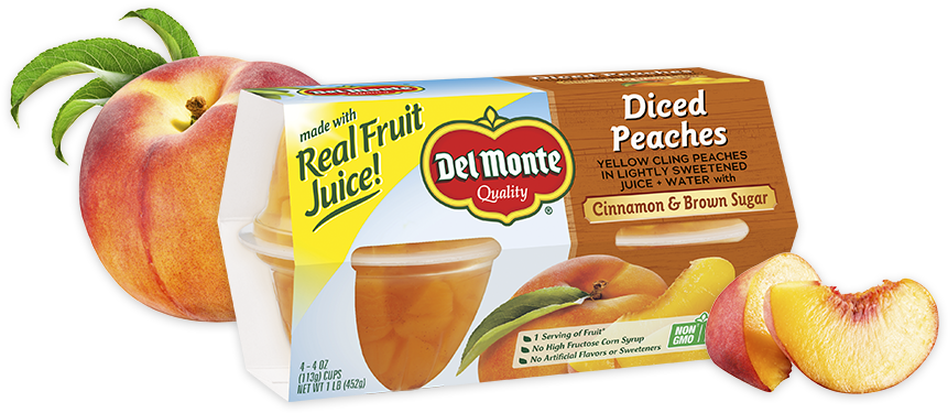 Peaches With Cinnamon & Brown Sugar, Fruit Cup® Snacks - Del Monte Mandarin Oranges In Light Syrup 4-4 Oz. Cup (1050x387), Png Download