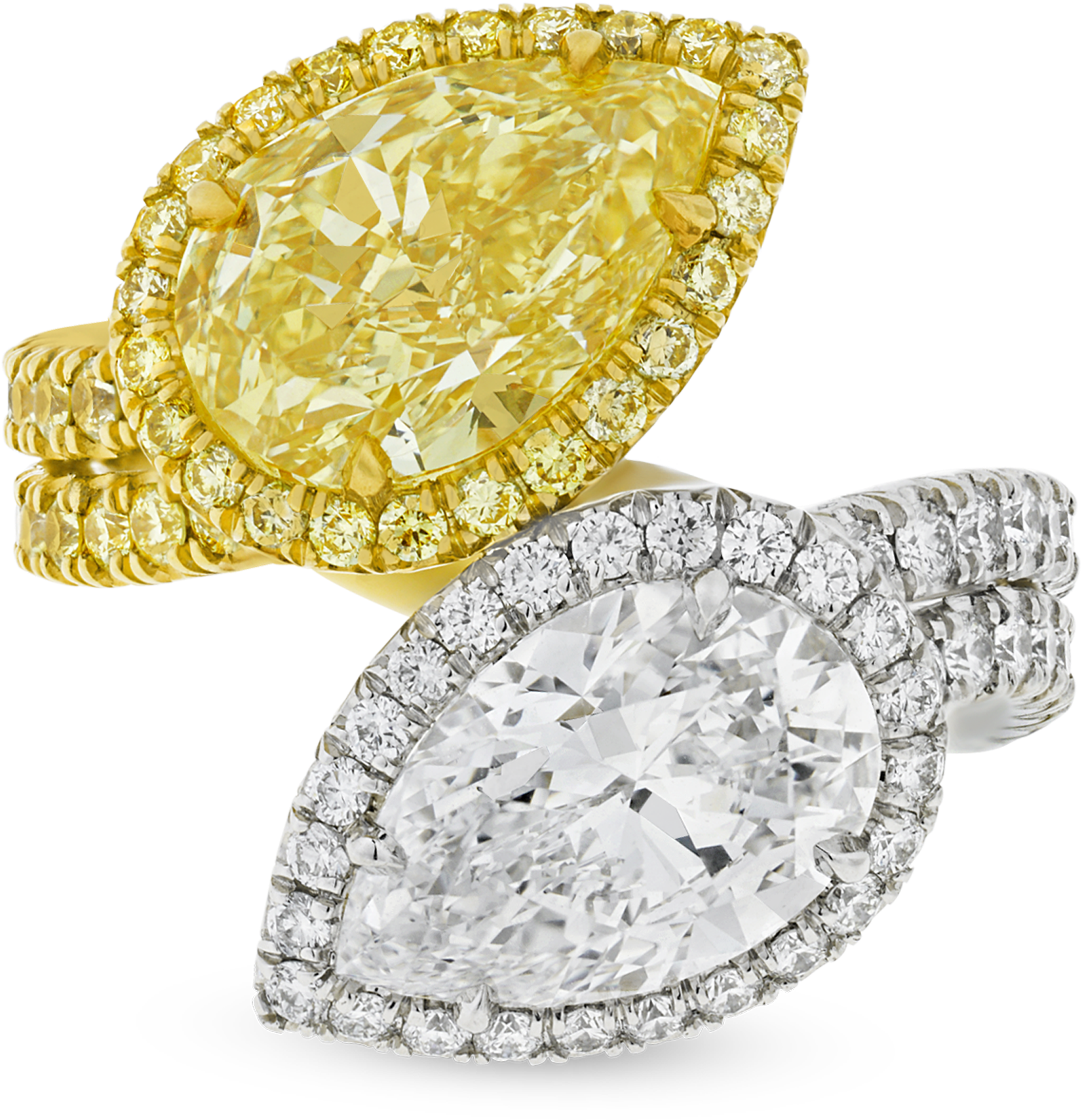 Fancy Vivid Yellow And White Diamond Bypass Ring, (2500x2000), Png Download