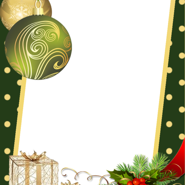 Green And Golden Christmas Frame - Golden Photo Frame Green Png (600x600), Png Download