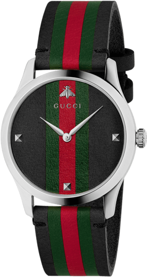 Gucci G-timeless Black & Green Red Green Calf & Steel - Gucci Watch (700x700), Png Download