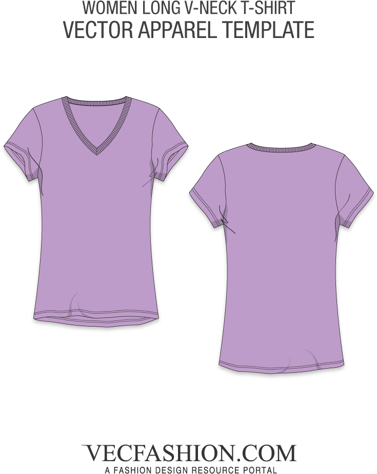 Basic Long V Neckline T Shirt Template - Neckline (1000x1000), Png Download