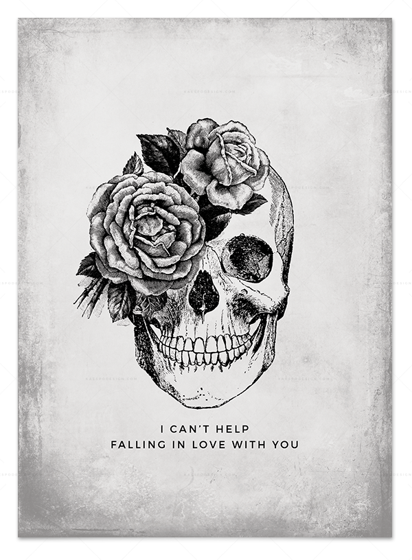 Falling Love Skull - Kaespo Design (600x816), Png Download