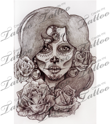 Sugar Flowers Patronen Drawing Candy Skull Girl Clip - Skeleton Face Drawing Flowers (400x400), Png Download