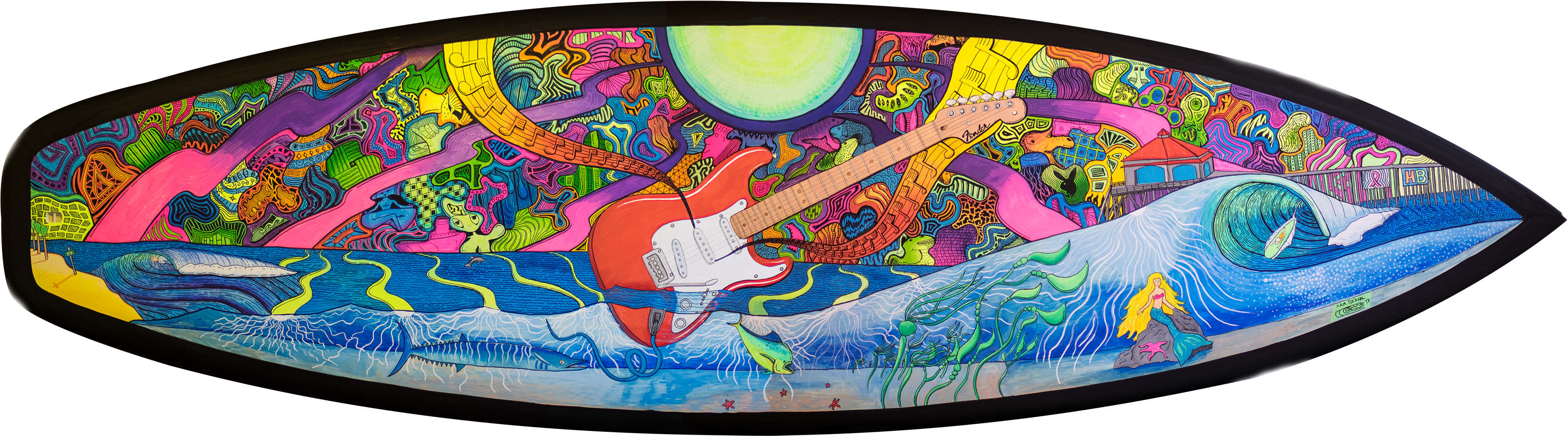 Surfboard Commission For The Fender Family - Visual Arts (3600x1200), Png Download