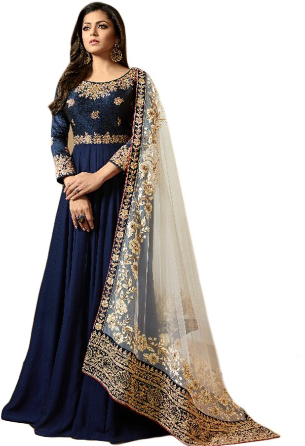 Png - Dark Blue Anarkali Suit (900x900), Png Download