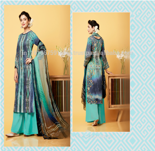 2017 Latest Design Blue Colored Cotton Satin Printed - Silk (516x640), Png Download