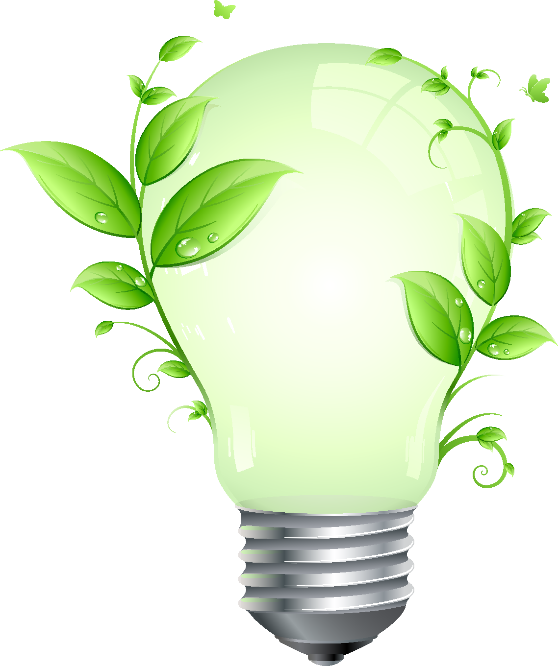 Green Leaf And Energy Saving Lamp Vector - Energy Conservation (1138x1360), Png Download