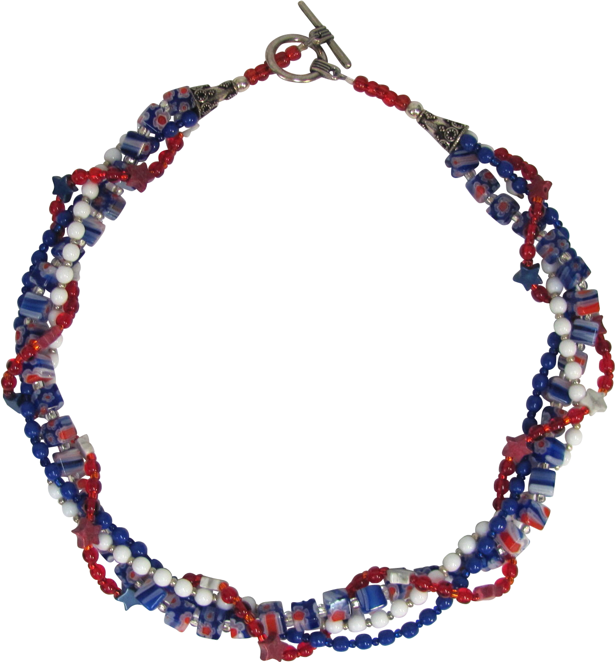 Red White And Blue Multiple Strand Twisted Choker With - Necklace (1315x1315), Png Download